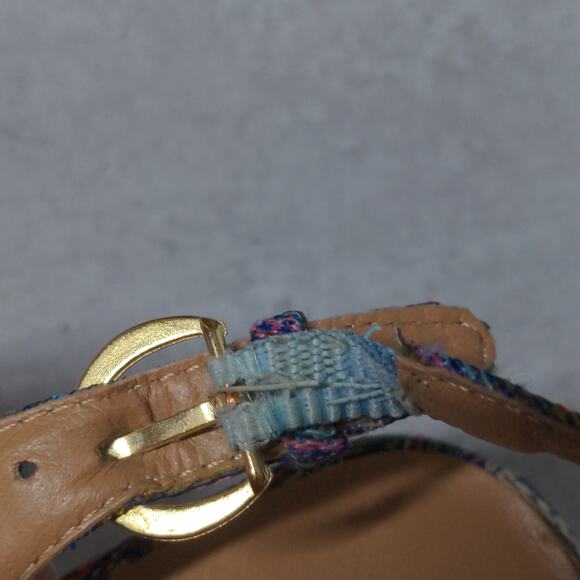 Nine West Abbeol 1 Wedges Multicolor Woven Slingback Knotted Peep Toe - Size 7M - Picture 12 of 16